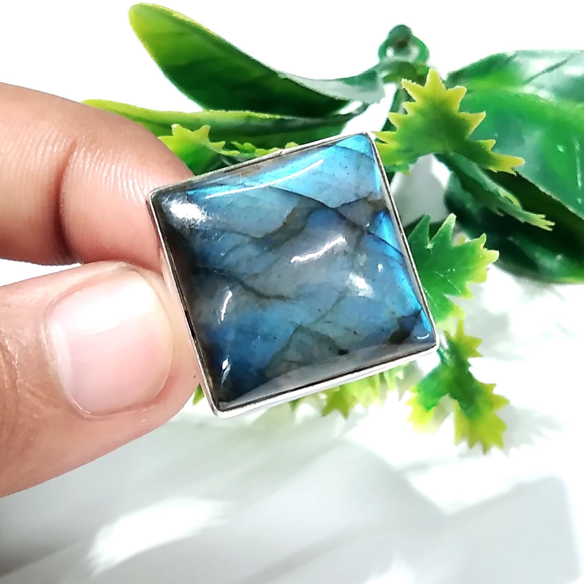 Natural Labradorite Blue Fire Gemstone Ring, 925 Solid Sterling Silver Ring, Labradorite Stone Size 20x20 mm Gift Mother’s day Ring